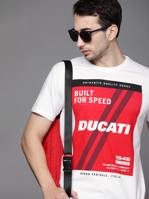 

Ducati Men White & Red Brand Logo Printed T-shirt