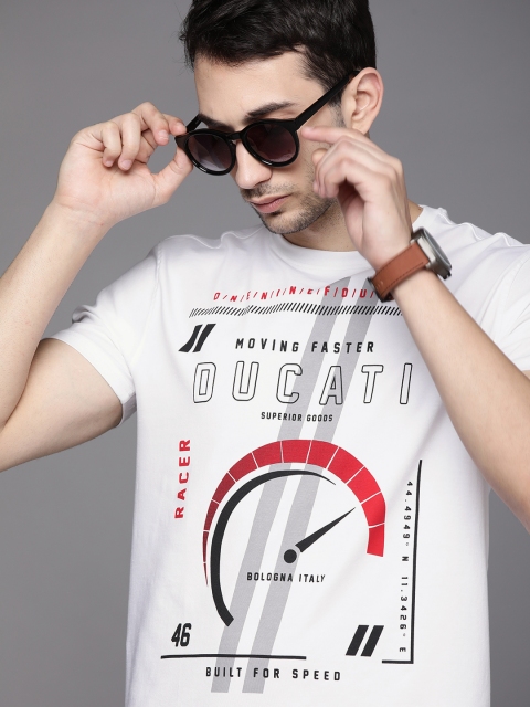 

Ducati Men White & Black Printed T-shirt