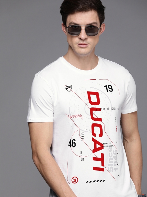 

Ducati Men White Brand Logo Printed Round Neck T-shirt