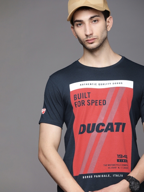

Ducati Men Navy Blue & Red Brand Logo Printed T-shirt