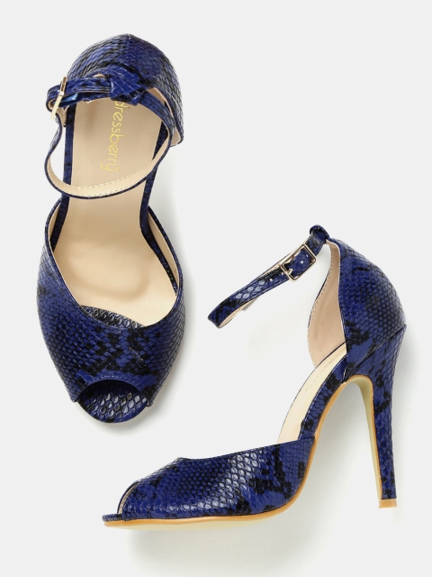 

DressBerry Women Blue & Black Peep-Toed Snakeskin Print Stilettos