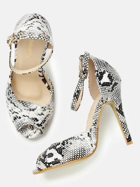 

DressBerry Women White & Black Peep-Toed Snakeskin Print Stilettos