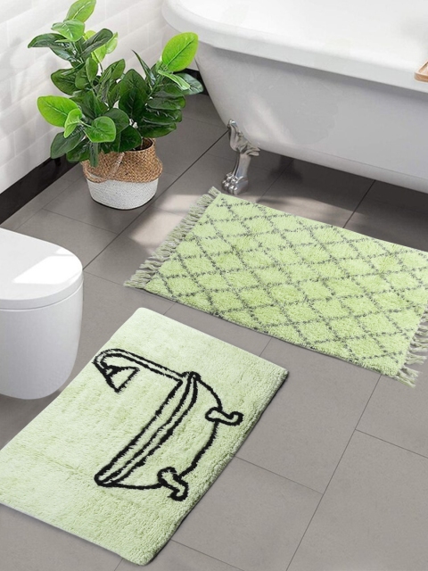 

Saral Home Set of 2 Lime Green 1200 GSM Patterned Cotton Bath Rugs