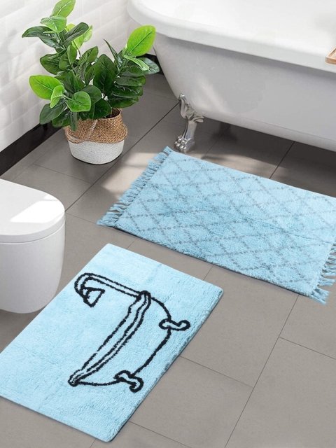 

Saral Home Set of 2 Blue 1200 GSM Patterned Cotton Bath Rugs