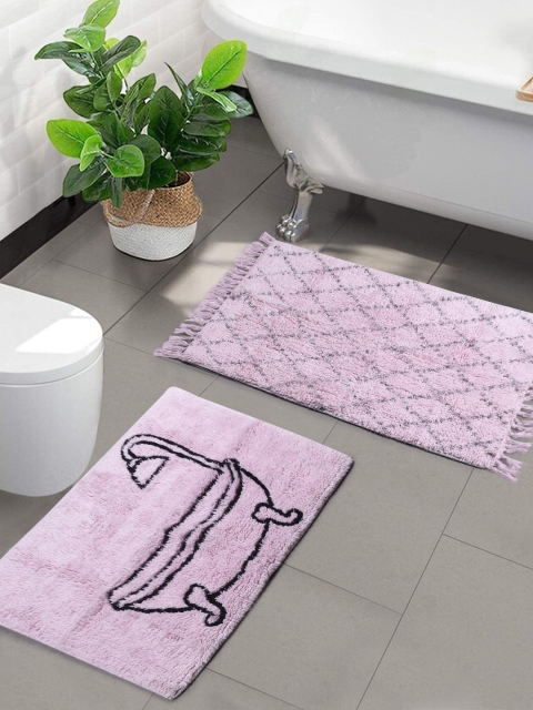 

Saral Home Set of 2 Pink & Black 1200 GSM Patterned Cotton Bath Rugs