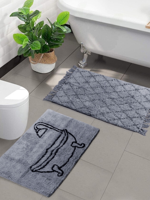 

Saral Home Set of 2 Charcoal Grey 1200 GSM Patterned Cotton Bath Rugs