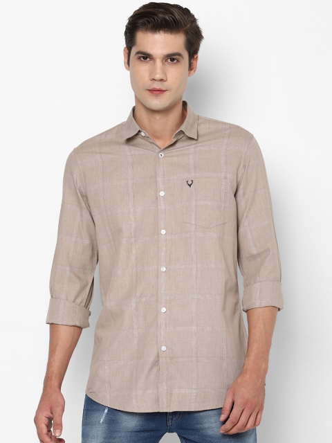 

Allen Solly Men Beige Pure Cotton Slim Fit Checked Casual Shirt