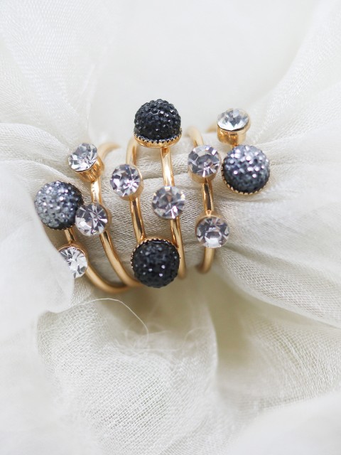 

JOKER & WITCH Black Gold-Plated Stone-Studded Sprinkle Adjustable Finger Ring