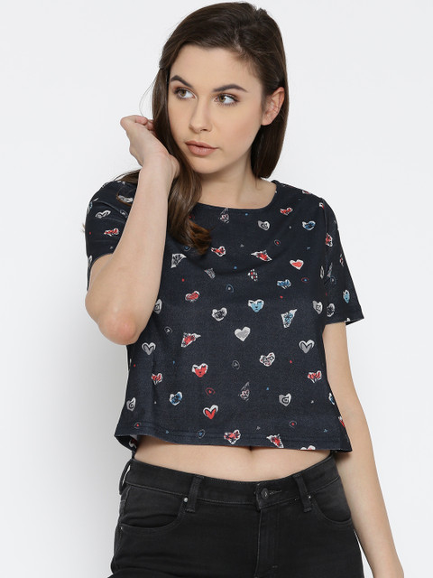 

ONLY Women Navy Blue Printed Crop Top