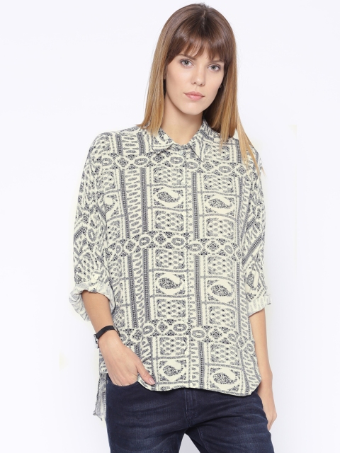 

ONLY Off-White & Navy Printed Shirt
