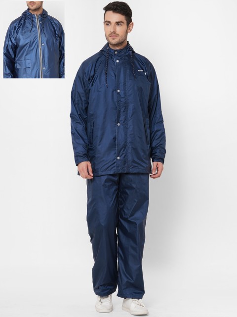 

Zeel Men Navy-Blue Solid Hooded Rain Suit