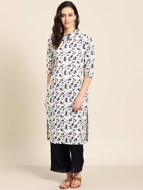 

Sangria Women White & Blue Printed Straight Kurta