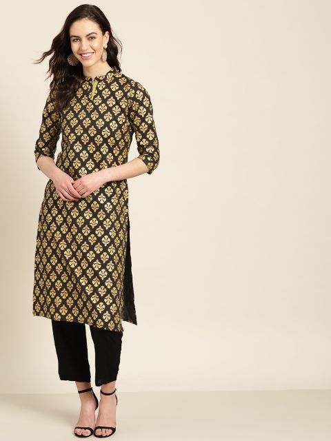 

Sangria Women Black & Green Printed Straight Kurta