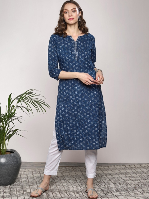 

Sangria Women Navy Blue Printed Straight Kurta