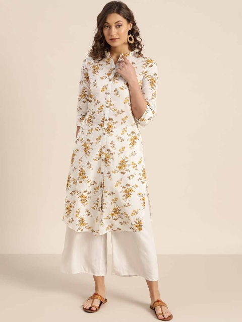 

Sangria Women White & Yellow Floral Printed Straight Kurta