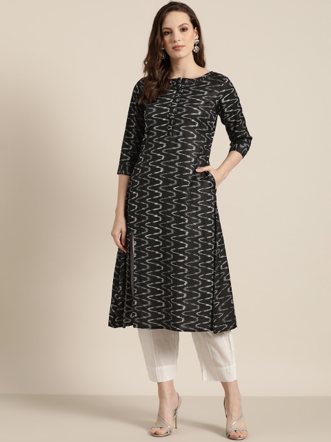 

Sangria Women Black & White Woven Design A-Line Kurta