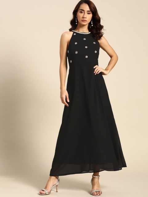 

all about you Black Embellished Yoke Maxi Dress