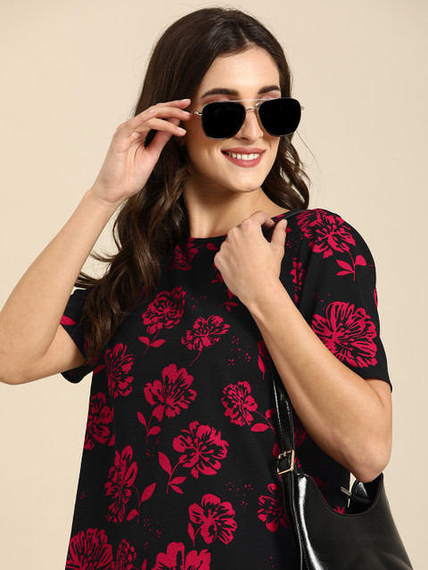 

all about you Black & Pink Floral Regular Top