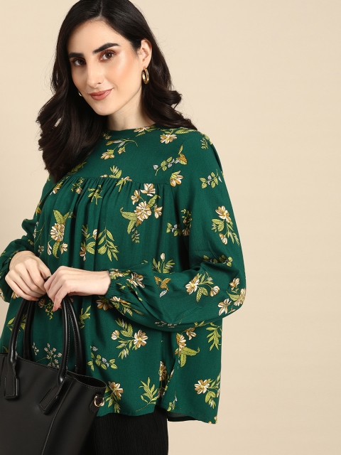 

all about you Green Floral Regular Puff Sleeve Top