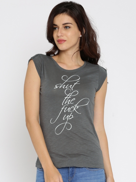

ONLY Women Grey Printed Round Neck T-shirt
