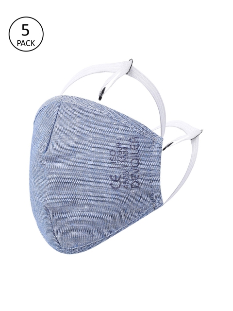 

DEVOILER Pack of 3 Blue 4 Ply Adjustable Pure Cotton Cloth Mask