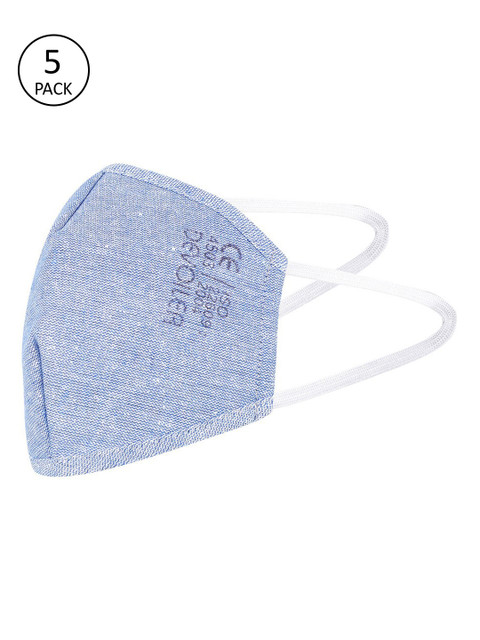 

DEVOILER Pack of 3 Blue Solid 4-Ply Reusable Pure Cotton Cloth Mask