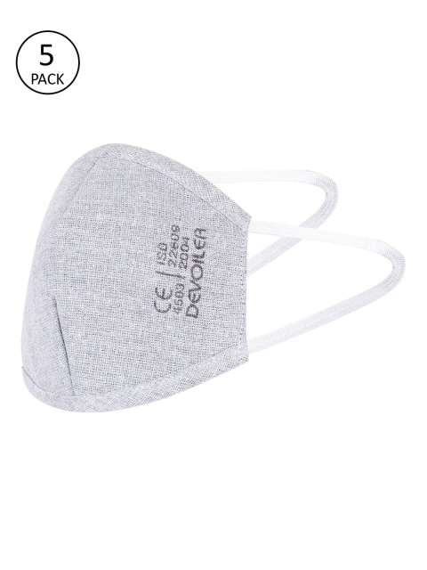 

DEVOILER Pack Of 3 Grey Textured 4-Ply Reusable Adjustable Cotton Cloth Mask