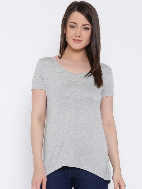 

ONLY Women Grey Solid Round Neck T-Shirt