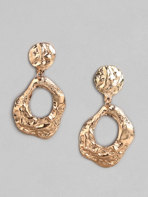 

DressBerry Gold-Toned Hammered Contemporary Drop Earrings