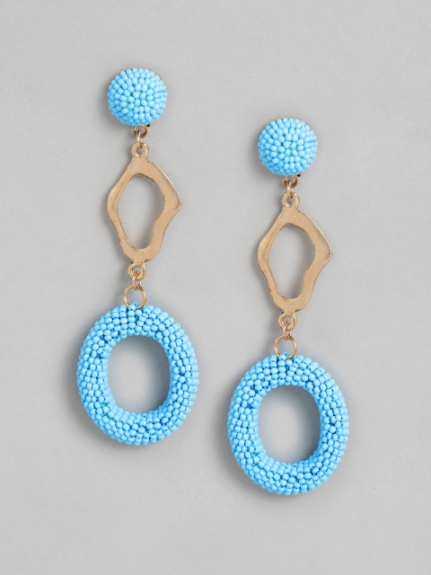 

DressBerry Blue & Gold-Toned Beaded Oval Drop Earrings