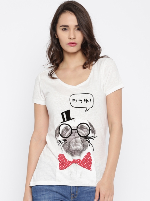 

ONLY Women White Printed T-Shirt