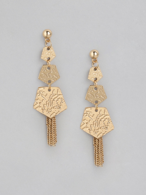 

DressBerry Gold-Toned Textured Geometric Tasselled Drop Earrings