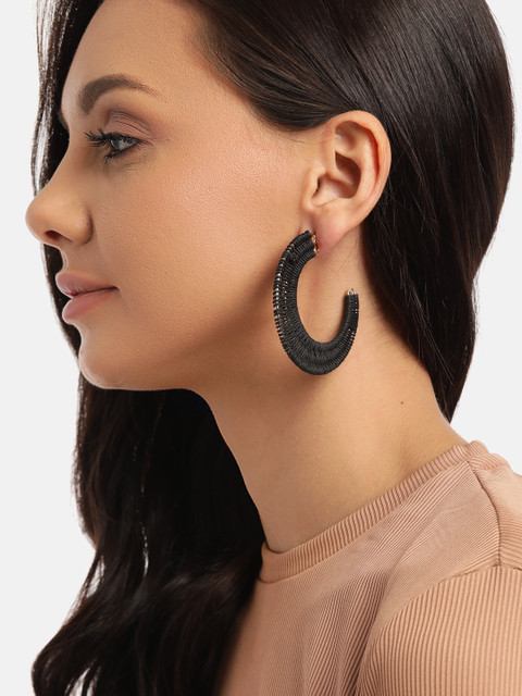 

DressBerry Black Straw Woven Contemporary Half Hoop Earrings