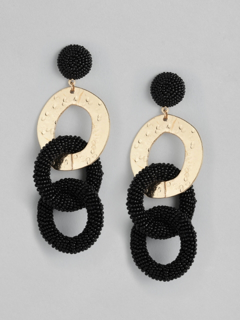 

DressBerry Black & Gold-Toned Circular Beaded Drop Earrings