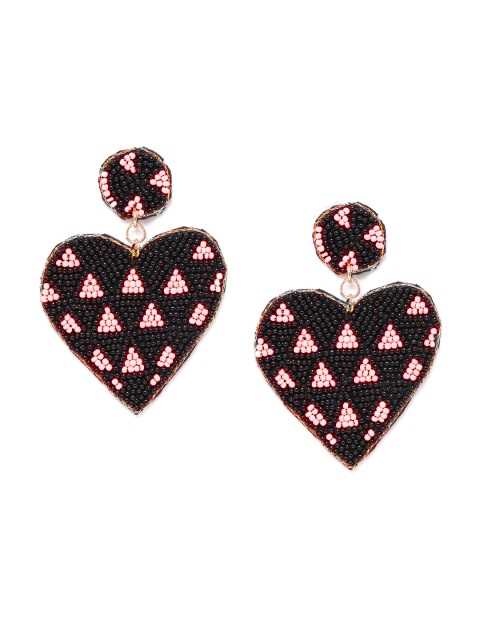 

DressBerry Black & Peach-Coloured Beaded Heart Shaped Drop Earrings