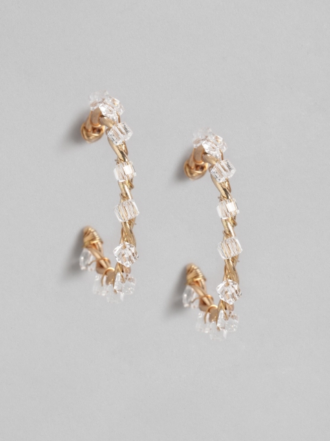 

DressBerry Gold-Toned Beaded Crescent Shaped Half Hoop Earrings