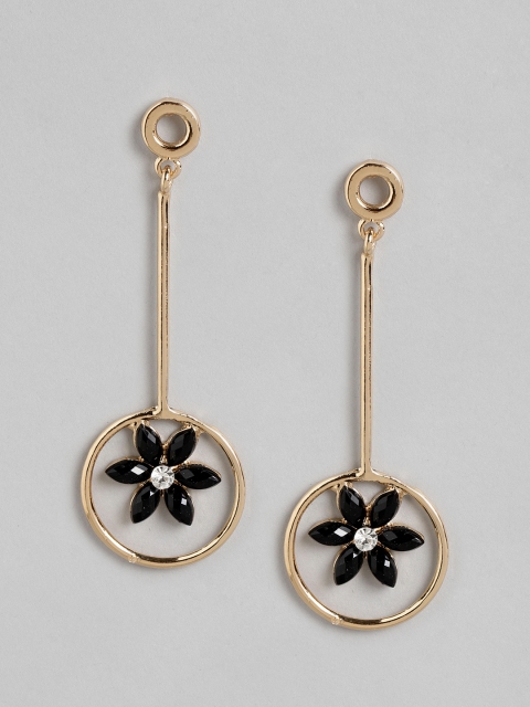 

DressBerry Gold-Toned & Black Stone-Studded Floral Shaped Drop Earrings
