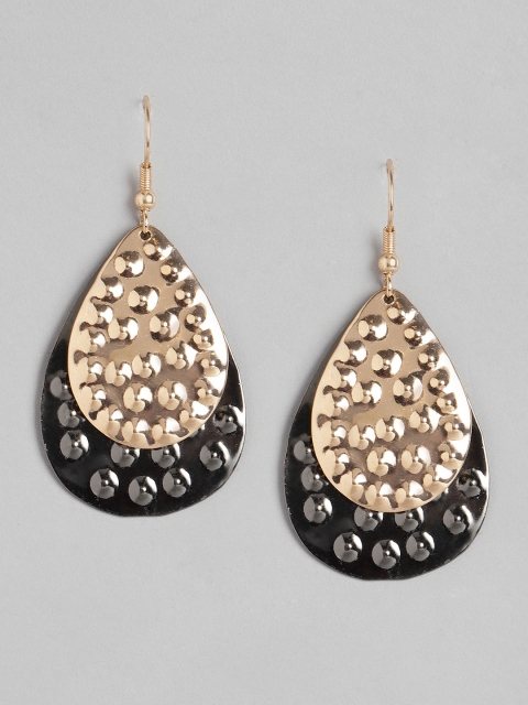

DressBerry Rose Gold-Toned & Gunmetal-Toned Textured Teardrop Shaped Drop Earrings
