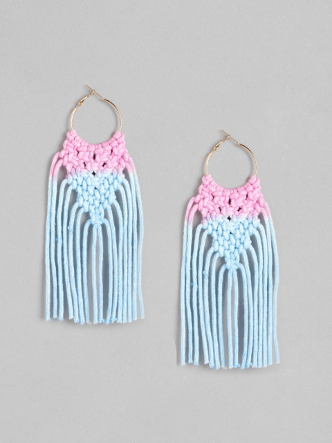 

DressBerry Blue & Pink Crochet Ombre Fringed Handcrafted Circular Drop Earrings