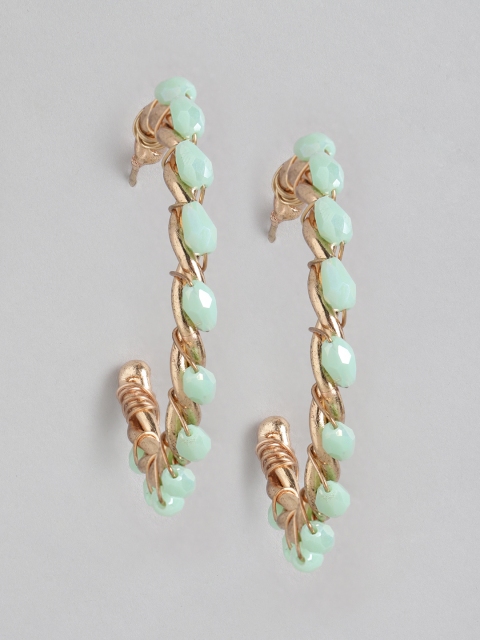 

DressBerry Green & Gold-Toned Beaded Crescent Shaped Half Hoop Earrings