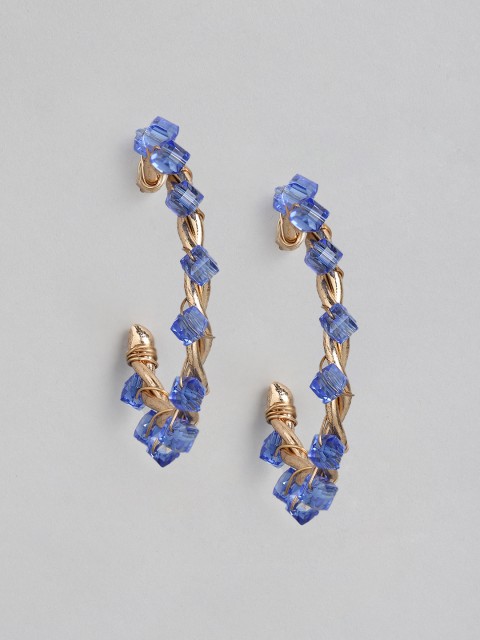 

DressBerry Gold-Toned & Blue Beaded Half Hoop Earrings