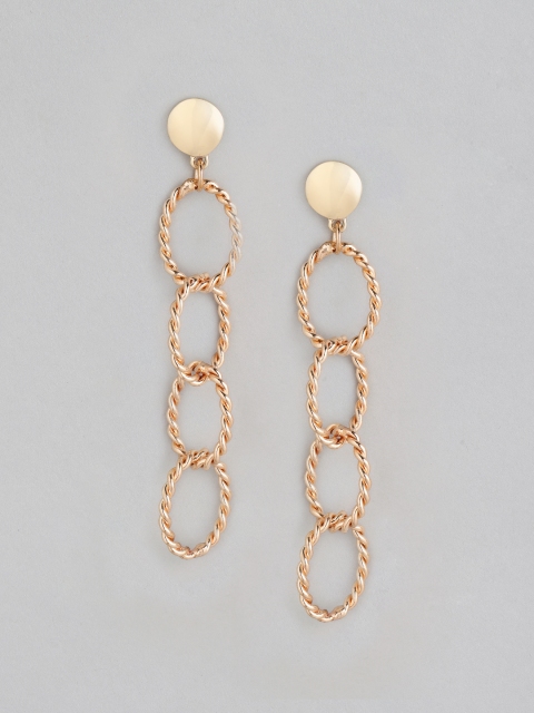 

DressBerry Rose Gold-Plated Textured Link Contemporary Drop Earrings