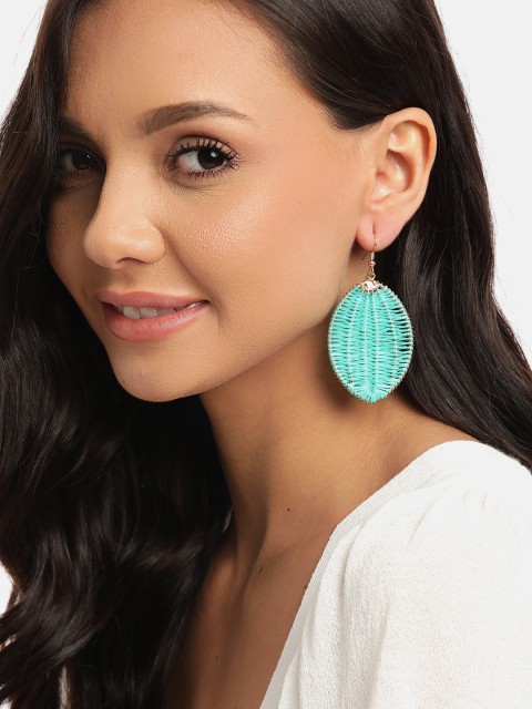

DressBerry Sea Green & Gold-Toned Contemporary Basketweave Drop Earrings