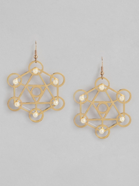 

DressBerry Gold-Toned Beaded Geometric Drop Earrings