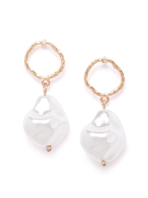 

DressBerry White & Gold-Toned Beaded Contemporary Drop Earrings