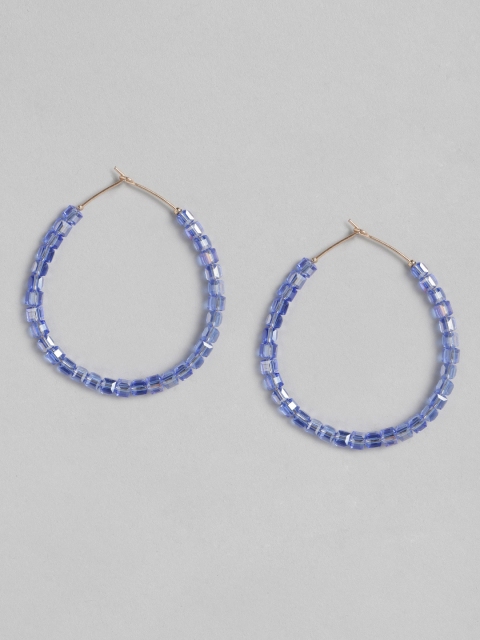 

DressBerry Gold-Toned & Blue Beaded Circular Hoop Earrings