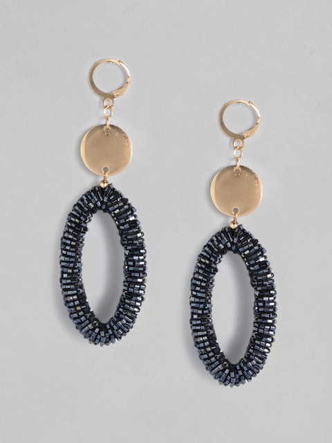 

DressBerry Gold-Toned & Black Oval Drop Earrings
