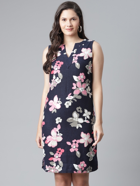 

Marks & Spencer Navy Blue & Pink Floral Print Shift Dress