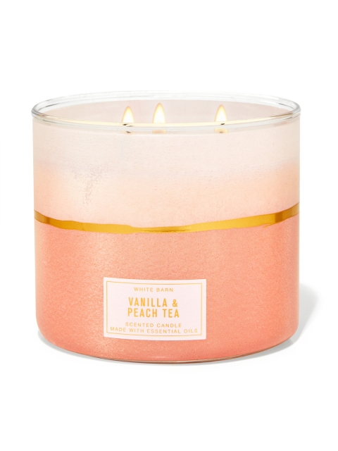 

Bath & Body Works Vanilla & Peach Tea 3-Wick Scented Candle 411 g, Pink