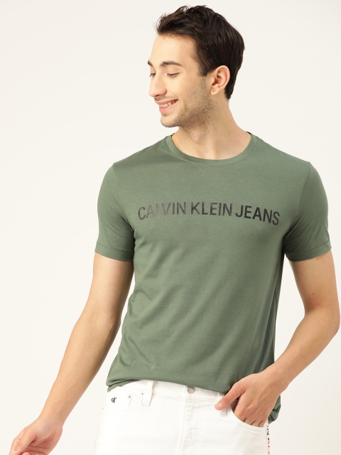 

Calvin Klein Jeans Men Olive Green & Black Pure Cotton T-shirt